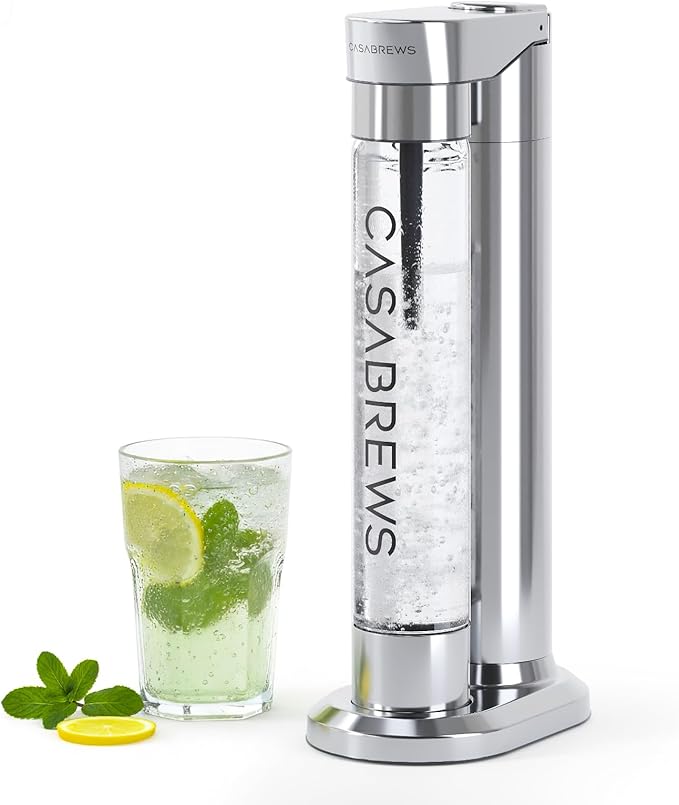 CASABREWS EDGE Sparkling Water Maker, Stainless Steel Soda Streaming Machine Compatible with 60L CO2 Carbonator (NOT Included), Soda Maker with PET Bottle for Carbonate Water, Wine or Juice