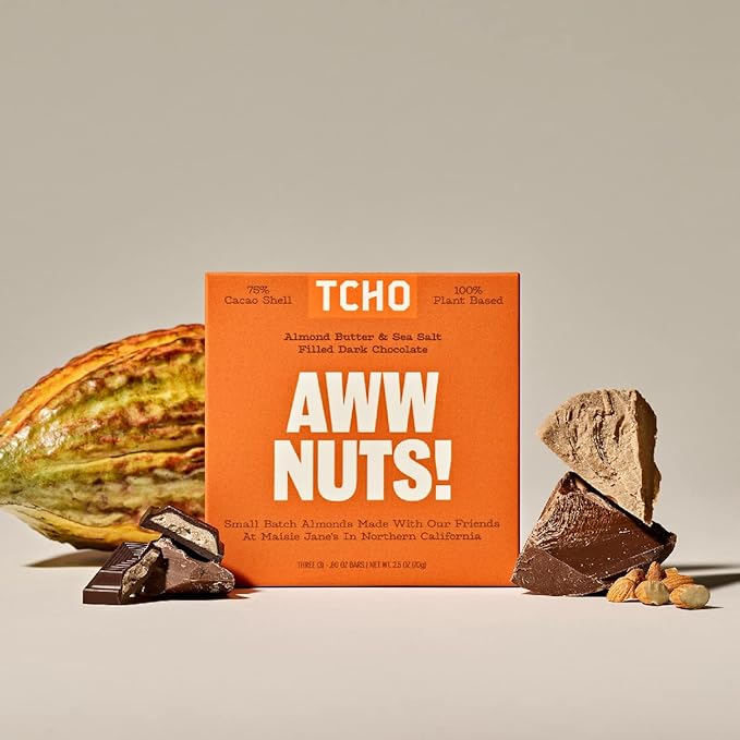 TCHO Aww Nuts! 75% Dark Chocolate Bars (10 pack) | Plant Based, Organic & Fair Trade, | Non GMO, Non-Dairy, Vegan Chocolate, Soy Free (2.5oz each)