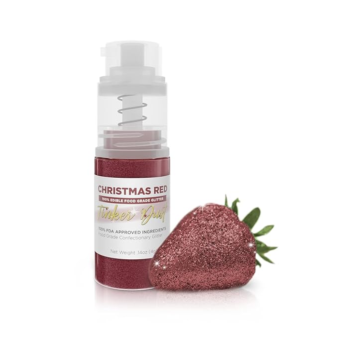 Bakell - Christmas Red Tinker Dust (4g, 1x Mini Spray Pump) Edible Glitter for Food, Desserts, and Beverages!