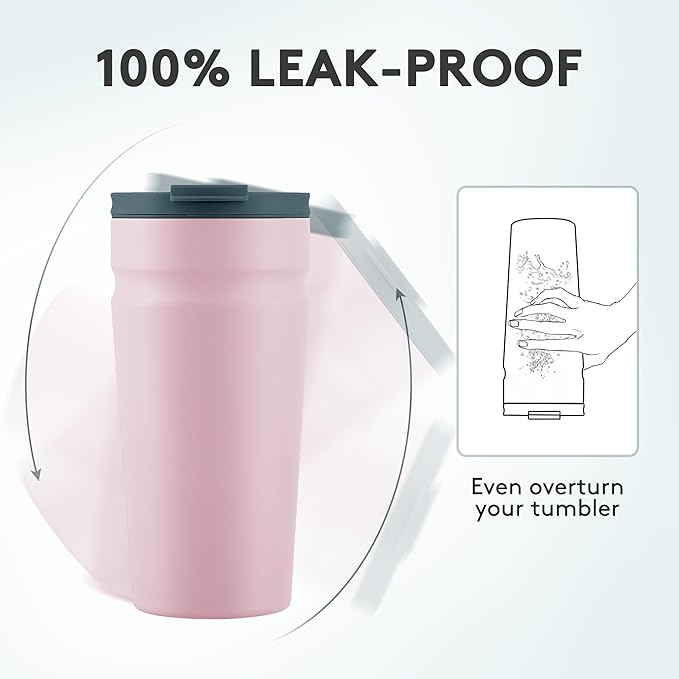 COKTIK 20oz Insulated Tumbler with Lid and Straw 2 Lids (Straw/Flip) Iced Coffee Cup Reusable Stainless Steel Travel Mug Water Bottle Cupholder Friendly for Women Men Her Him (Blush)