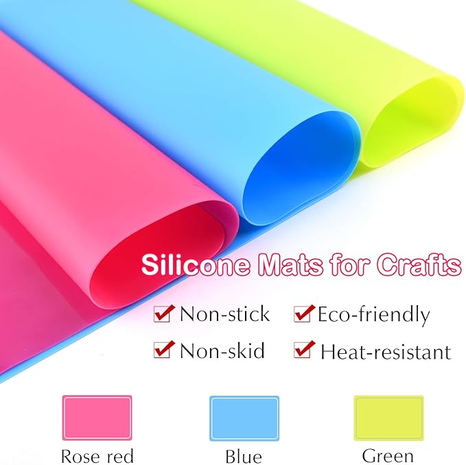 FEPITO 3PCS A3 Large Silicone Sheet for Crafts Jewelry Casting Molds, Multipurpose Silicone Mat, Reusable, Waterproof, Heat Resistant, Food Grade Placemat
