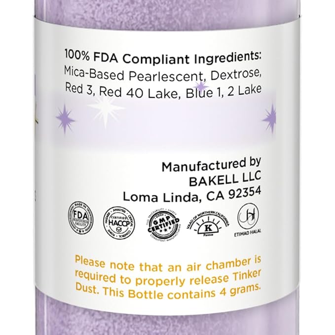 Bakell - Soft Purple Tinker Dust (4g, 1x Mini Spray Pump) Edible Glitter for Food, Desserts, and Beverages!