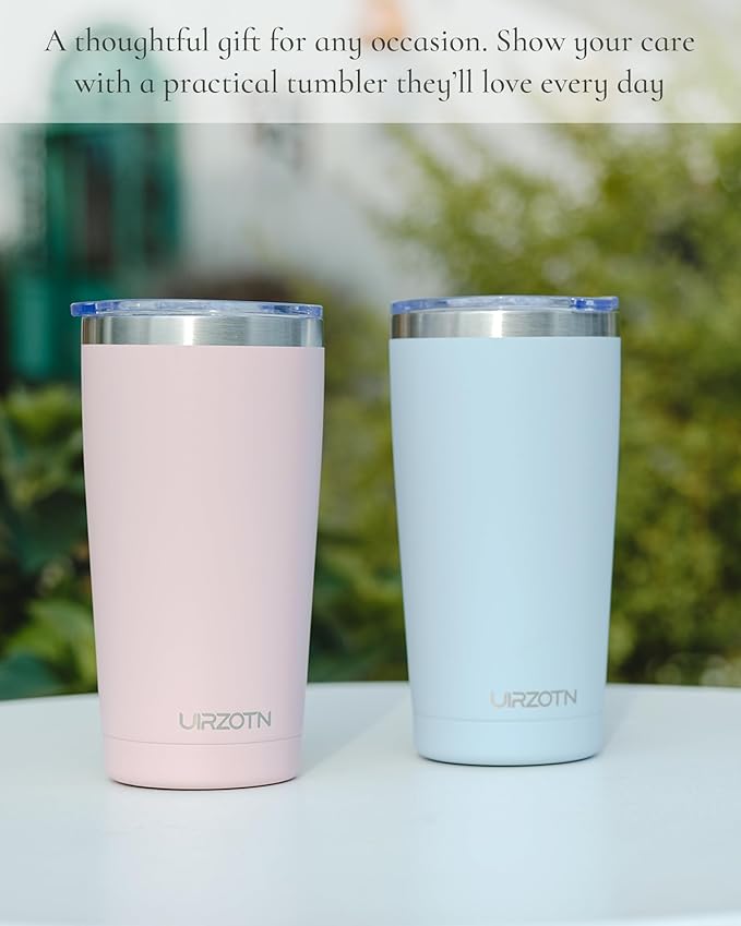 Travel Coffee Tumbler 20oz, Leakproof Travel Coffee Mug with Lid and Straw, Stainless Steel Double Wall Vacuum Insulated Tumbler for Hot/Iced Drinks (Textured Matte, Light Blue)