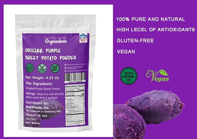 Orgnisulmte Purple Sweet Potato Powder 4.23 Oz, 100% Pure Natural Premium Purple Yam Powder for Food Coloring 120g