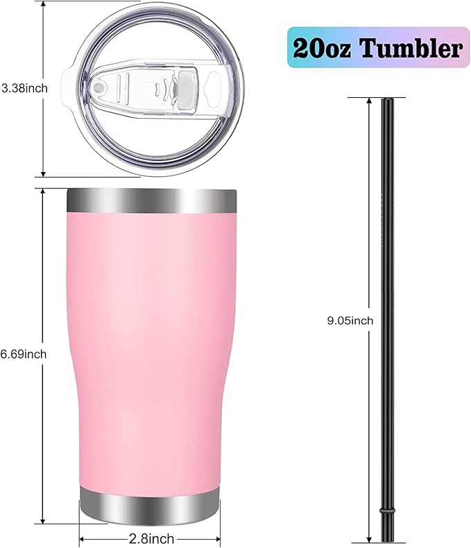 VEGOND 20oz Tumbler Stainless Steel Tumbler Cup with Lid And Straw Vacuum Insulated Double Wall Travel Coffee Mug(Pink 12 Pack)