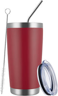MEWAY 20oz Tumbler Double Wall Vacuum Insulated Travel Mug, Stainless Steel Tumblers with Lid and Straw, Powder Coated Coffee Cups for Cold & Hot Drinks (Red, Set of 1)