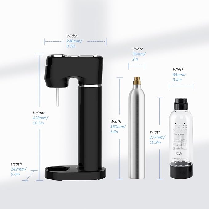 Sparkling Water Maker for Home, Soda Streaming Maker with 2 BPA free Bottles(1L + 0.5L) Carbonated Water Seltzer Fizzy Drink Machine, Compatible with Screw-in 60L CO2 Carbonator(NOT Included) (Black)