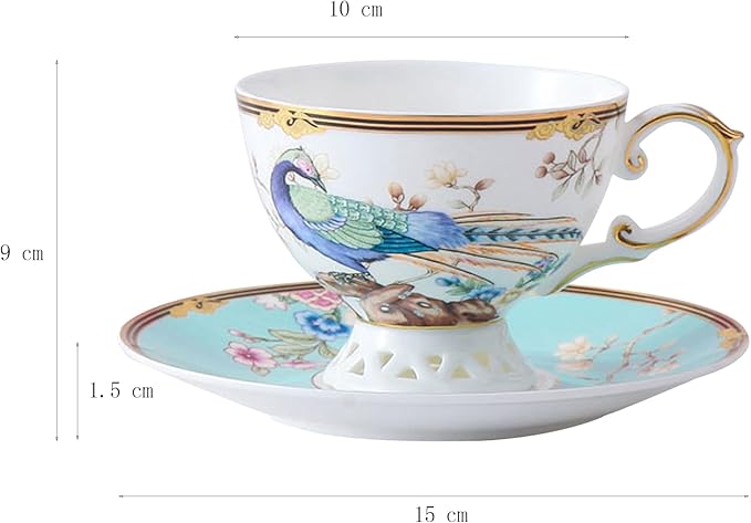 ACMLIFE Bone China Tea Cup and Saucer Set - Bone China Tea Coffee Cup and Saucer Set for 1 Luxury Fine China Tea Cup Set for One Blue Vintage Teacups and Saucers for Women Tea Party or Gift Giving