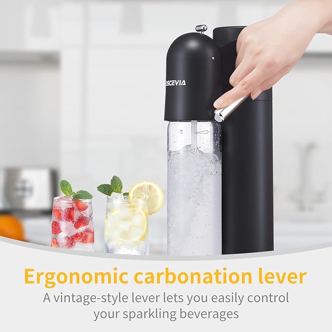 Sparkling Water Machine Soda Maker Beverage Drink Dispenser for Home, Soda Streaming Maker with BPA Free Bottles(1L+0.5L), Seltzer Fizzy Maker Compatible with Screw-in 60L CO2 (NOT Included), Black