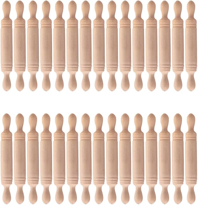 Toyvian 30 Pcs Mini Rolling Pin: Wooden Rolling Pin for Craft, Small Dough Roller, Miniature Pastry Roller Models for Kids Birthday Cake Decoratins, Dollhouse Kichen Accessories (1.97 Inch)
