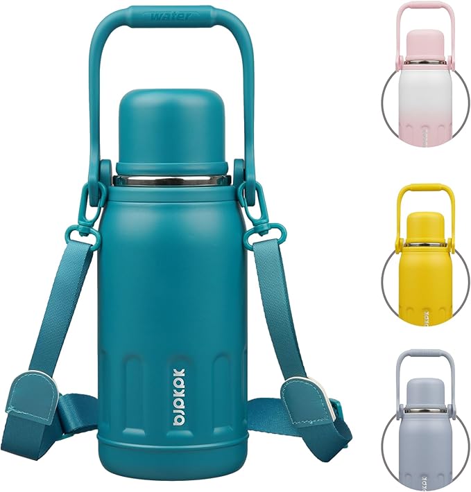 BJPKPK Insulated Water Bottle 27oz Stainless Steel Water Thermos with Handle and Cup Lid Travel Metal Thermos,Laguna
