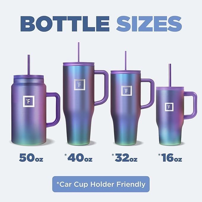 IRON °FLASK Co-Pilot Insulated Mug w/Straw & Flip Cap Lids - Cup Holder Bottle for Hot, Cold Drink - Leak-Proof - Water, Coffee Portable Travel Mug - Aurora, 40 Oz