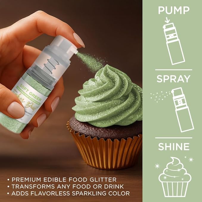 Bakell - Soft Green Tinker Dust (4g, 1x Mini Spray Pump) Edible Glitter for Food, Desserts, and Beverages!