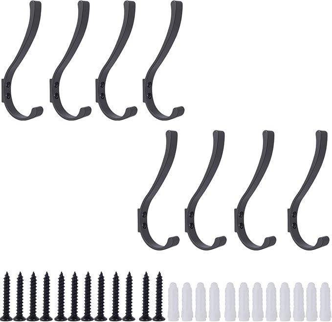 8 Pack Hanging Coat Hooks Wall Mount, Coat Hanger Wall Hangers, Metal Hooks for Hanging Heavy Duty, Screw in Hooks for Hanging Towels, Clothes, Backpack, Hat, Bag, Jacket, Key, Robe, Backpack Grey