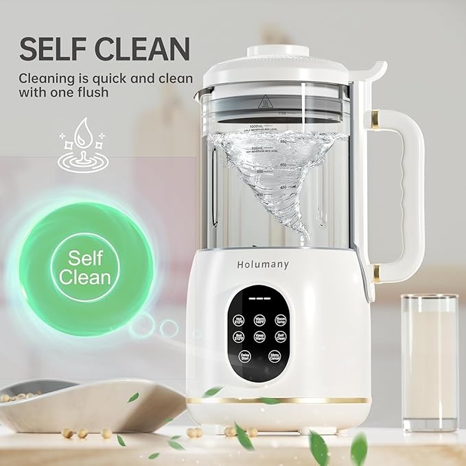35oz Nut Milk Maker Machine - 8-in-1 Auto Programs for Almond, Oat, Soy Milk, with 18H Delay Start | 60s Self-Clean | Quiet Operation