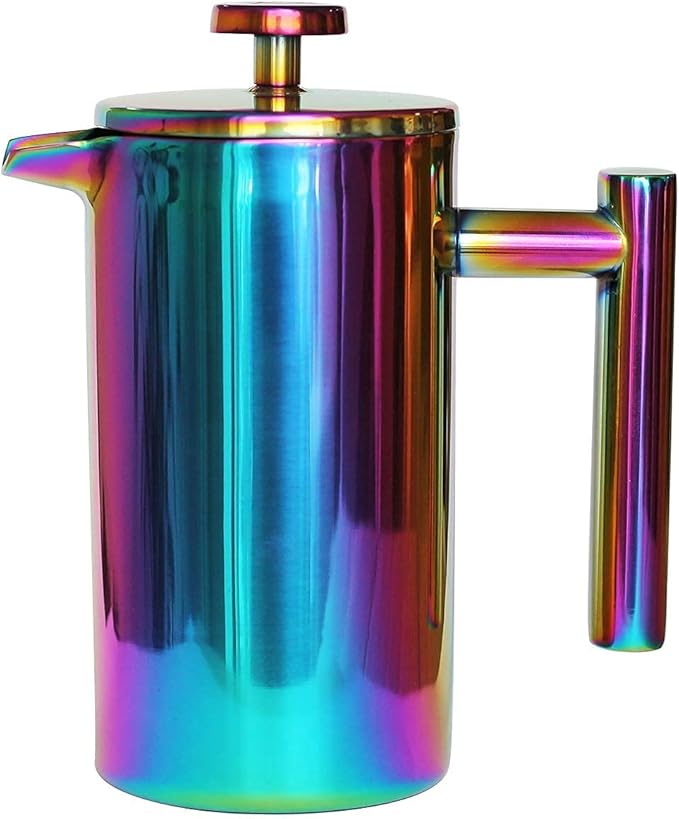French Press Coffee Maker – Stainless Steel Coffee Maker Double Walled French Press Rainbow 34oz/1L