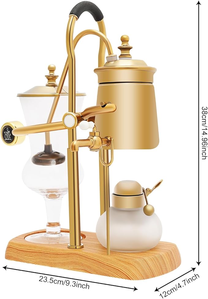 Belgium Siphon Coffee Maker, Family Balance Syphon Unique Gravity Vintage Coffee Maker, Elegant Double Ridged Fulcrum with Tee Handle, Vintage Classic Retro Coffee Pot