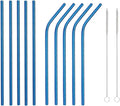 10 Pcs Stainless Steel Straws, Reusable Drinking Straws, 5 Straight + 5 Bent Metal Straws Set With 2 Pcs Cleaning Brushes (Blue, 10.5 Inch)