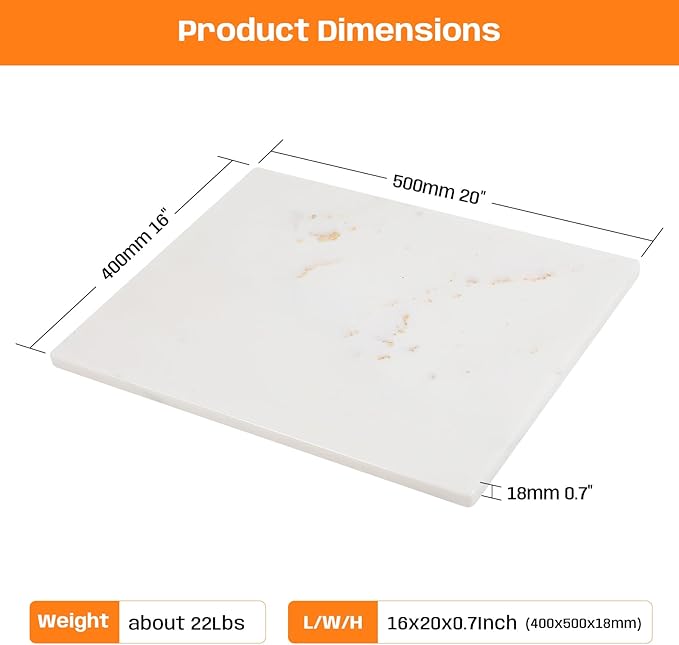 Marble Cutting Board, Large Marble Slab Pastry Board With Non-Slip Feet For Baking, Cheese, Charcuterie, Chocolate, 16x20 Inch