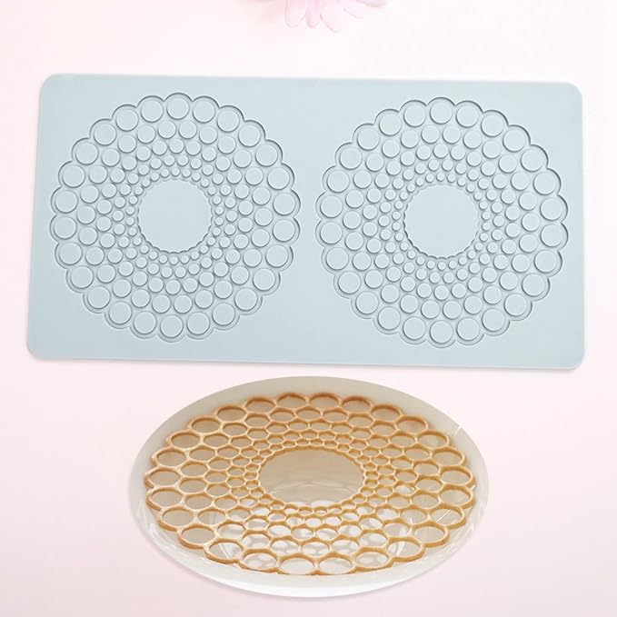 TUKE Hollow Round Circular Design Lace Mat Chocolate Fondant Mold DIY Sugar Craft Silicone Pad Cake Decorating Tools Kitchen Bakeware (D_ Round Circular)