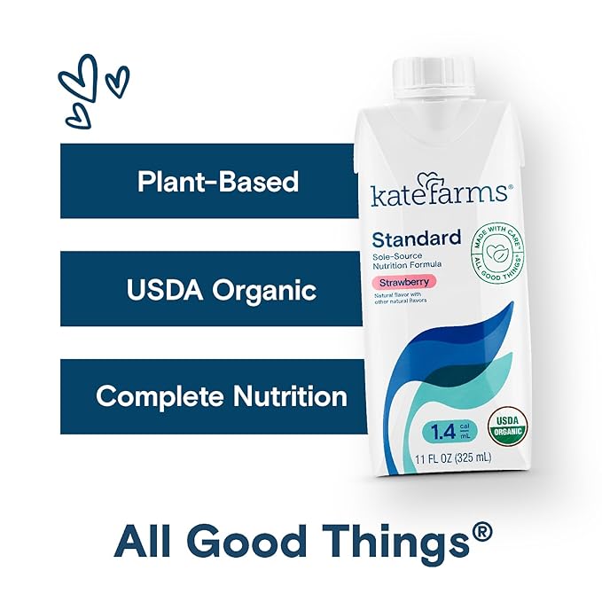 KATE FARMS Organic 1.4 High Calorie Nutrition Shake, Strawberry, 20g Protein, 27 Vitamins and Minerals, Meal Replacement, 11 oz (12 Pack)
