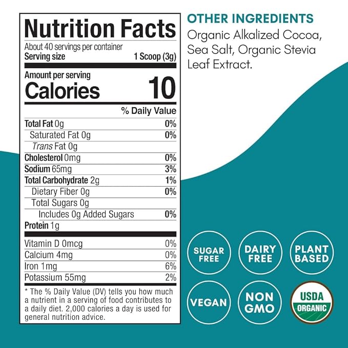 Mindful Nutrition Organic Skinny Hot Cocoa Mix - 40 Servings - Sugar Free Hot Chocolate Mix Gluten Free Dark Chocolate High Flavonoid Slimming Chocolate Powder Keto Friendly Dairy Free Vegan Low Carb