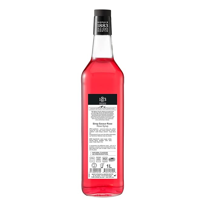 1883 Rose Syrup for Drinks, Made in France, 1 Liter Glass Bottle