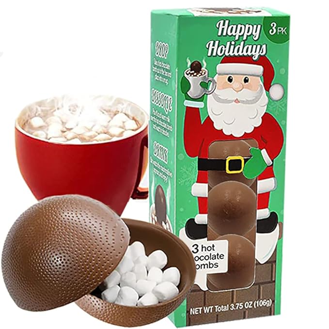 Fruidles Christmas Hot Chocolate Bombs, Drop, Dissolve, Drink Chocolaty Hallow Filled with Mini Marshmallows Birthday, Cocoa Bombs (Pack of 4), (12 Count)