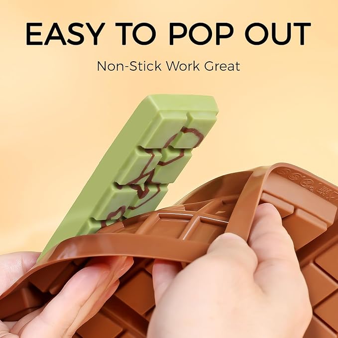 Chocolate Bar Mold Deep Silicone Break-Apart Chocolate Mold Non-Stick Chocolate Mold Dubai Chocolate Bar Mold Pistachio (10 Snap, Set of 2) (10 Snap)