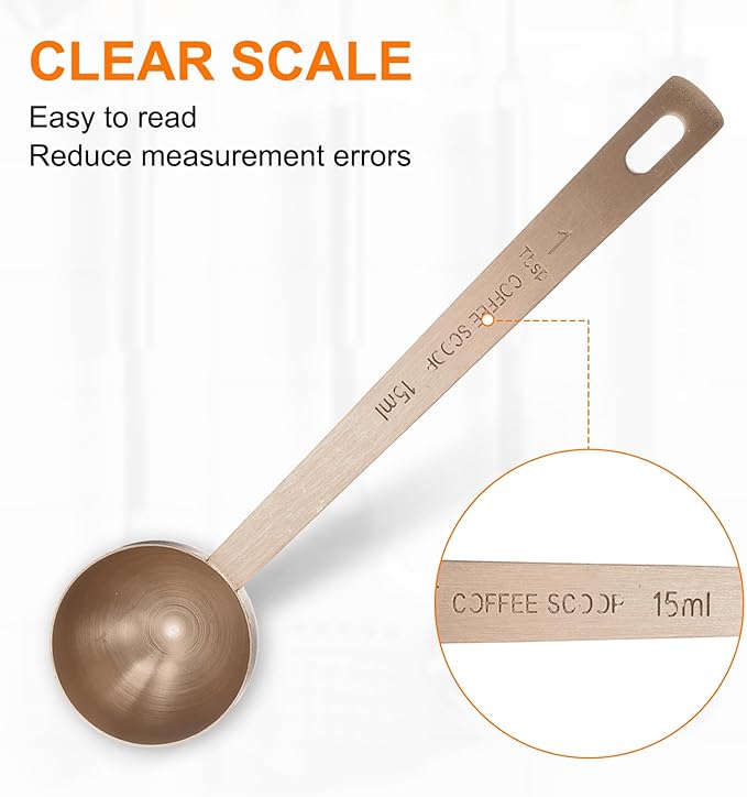HARFINGTON 2pcs Coffee Scoop Spoon 1tbsp (3tsp, 15ml) 304 Stainless Steel Long Handle Teaspoon/Tablespoon Measuring Spoons Scoops for Tea Sugar Kitchen, Rose Gold