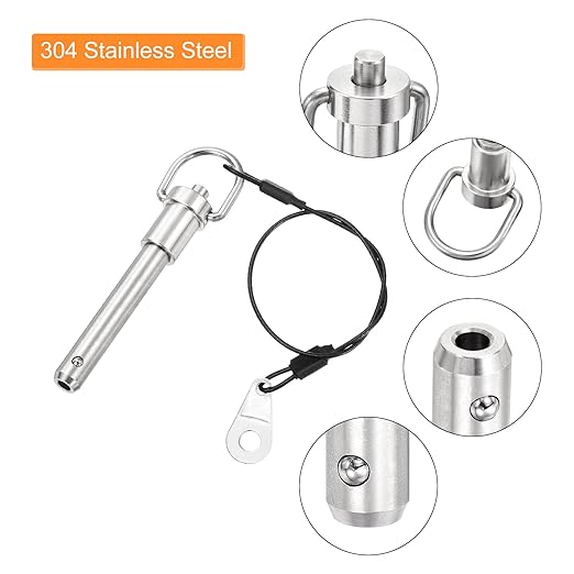 uxcell 2 Pcs Quick Release Pin, 3/8" x 1.5"(Dia. x L) Push-Button Ball Locking Pin 304 Stainless Steel Ring Handle Locking Pin with Wire for Audio Bimini Top Marine, Silver