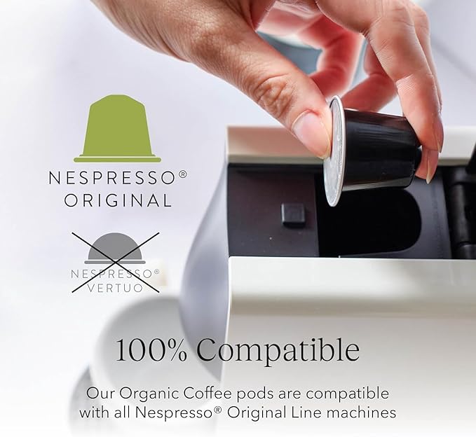 Cru Kafe USDA Organic Half Caff Espresso Coffee Capsules (10 Pods) Fairtrade Coffee Pods Compatible with Nespresso Original Line and Pixie Machines