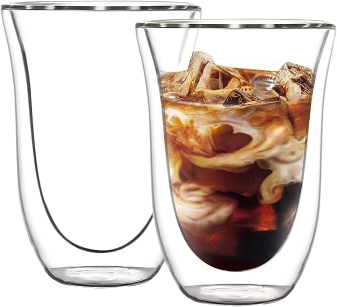 12OZ Large Double Wall Glass Cups, Clear Mugs, Espresso Cups Set of 2 Clear Expresso Shots Cup, Double Wall Insulated Espresso Mugs, Tazas de Cafe Expreso, Microwave Dishwasher Safe 330ML