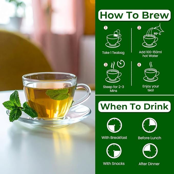 BLUE TEA - Peppermint Tea - 100 Count - Plant Based Tea Bag | SUPPORTS DIGESTION | Antioxidant Rich | Fresh & Cool Minty Flavour | Caffeine Free - Herbal Tea - Non-Bitter - Leaf Based | Ziplock Pack