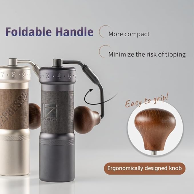 1Zpresso K-Ultra Manual Coffee Grinder Silver with Carrying Case, Assembly Consistency Grind Stainless Steel Conical Burr, Foldable Handle, Numerical External Adjustable Setting, All-Round Grinder