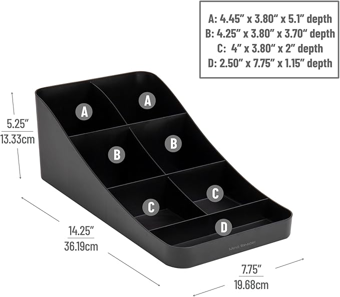 Mind Reader Cup and Condiment Station, Set of 2, Countertop Organizer, Coffee Bar, Kitchen, 7.25" L x 15.5" W x 5.25" H, Black