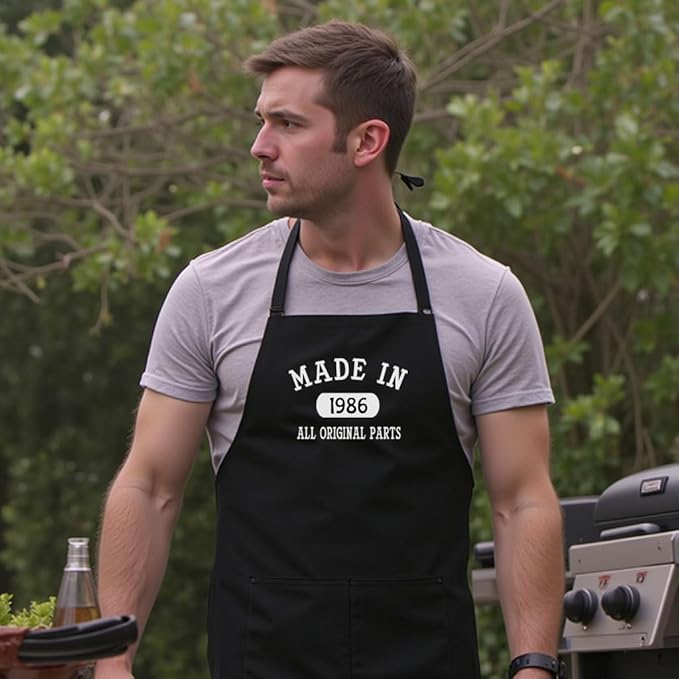 Personalized Chef Apron for Men, Custom Embroidered Design, Professional Kitchen Cooking BBQ Grilling for Dad, Decorated in USA
