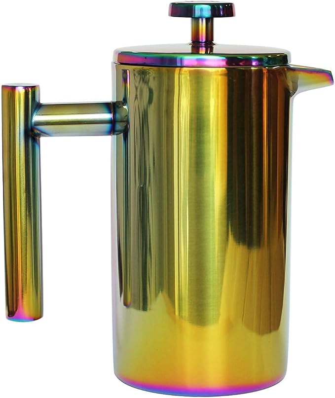 French Press Coffee Maker – Stainless Steel Coffee Maker Double Walled French Press Rainbow 34oz/1L