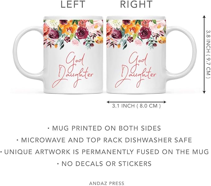 Andaz Press 11oz. Mother's Day Ceramic Coffee Tea Mug Gift, Fall Autumn Burgundy Orange Peach Flowers Roses Florals, God Daughter, 1-Pack