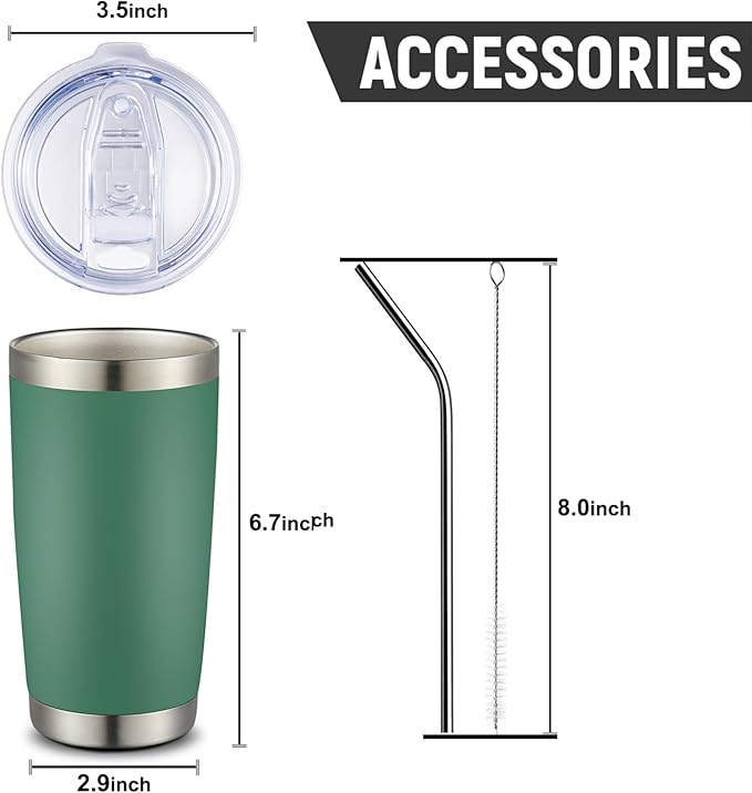 COMOOO 20oz Double Wall Vacuum Insulated Travel Mug, Stainless Steel Tumbler with Lid and Straw Durable Powder Coated Insulated Coffee Cup for Cold & Hot Drinks（Dark Green, 1 Pack）