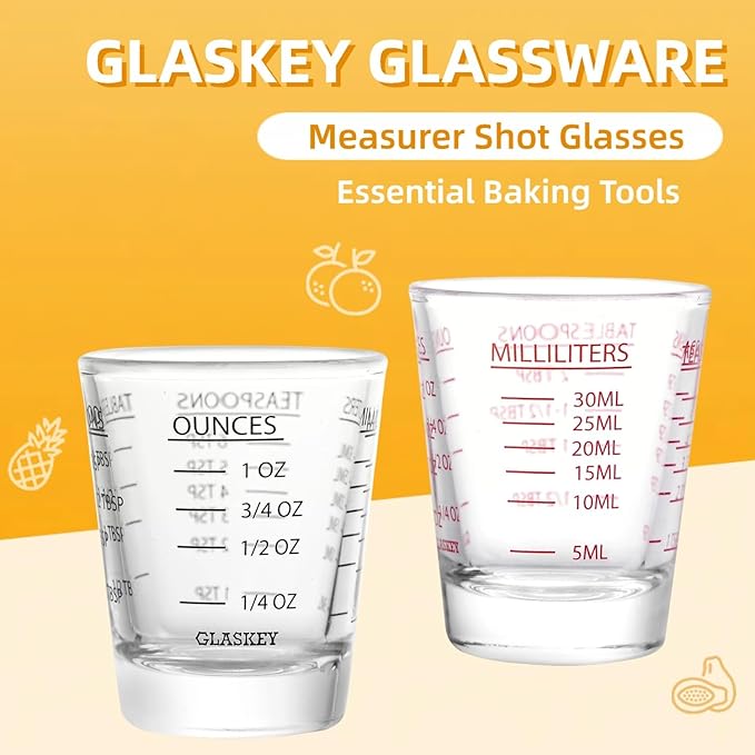 Shot Glasses Measuring Cup Set - 2 Pack Espresso Shot Glasses with Precise Measurement Marks,Heavy Duty Glass,Dishwasher Safe,Perfect for Coffee,Cocktails and Kitchen Use (Black & Red)