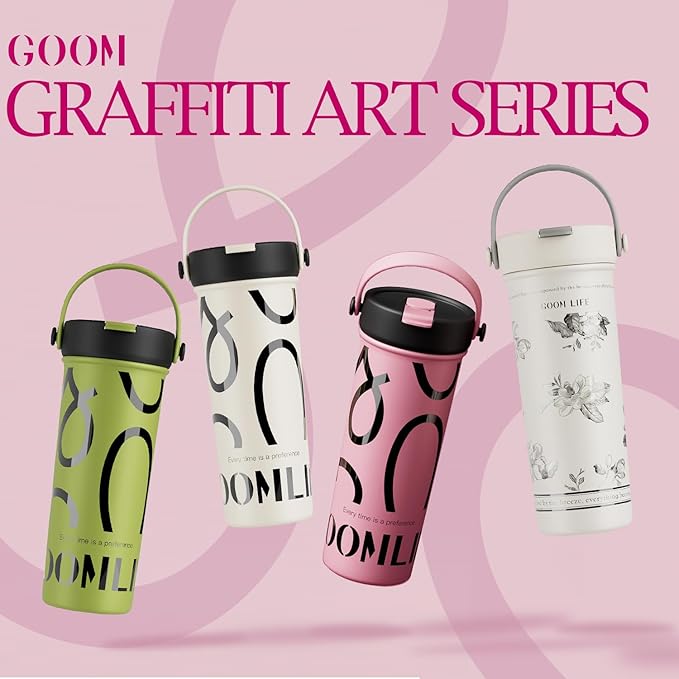 GOOM 20 oz Spill Proof Tumbler with Lid and Straw, Top Handle, Extended Tea Infuser, 6-Layer Insulation 18/10 Stainless Steel, Christmas Gifts for Mom Women Her, Teacher Gifts - Pink