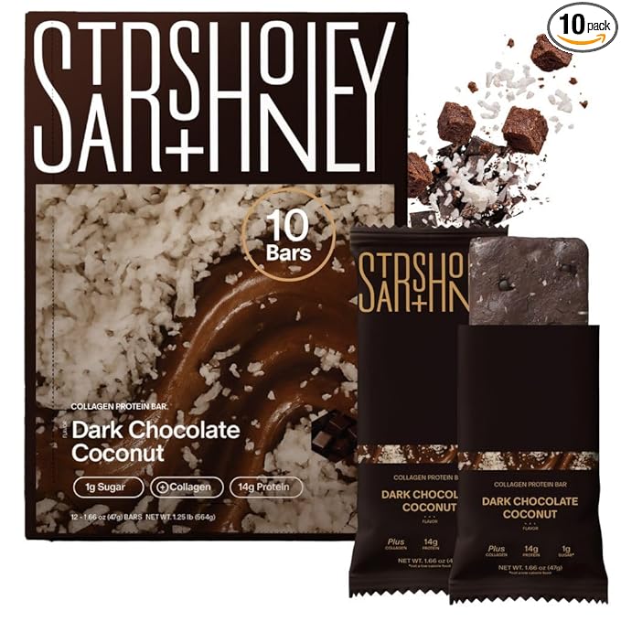 Stars + Honey Protein Bars- Dark Chocolate Coconut,14g Protein, 1g Sugar, w/Collagen Keto Friendly Snack - Gluten, Dairy, & Soy Free - High-Protein Snacks for Energy & Recovery-10 pack