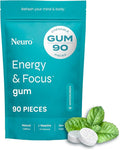 Neuro Energy & Focus Gum - 40mg Natural Caffeine Gum & Nootropic Energy Supplement with L-Theanine & B Vitamins - Sugar Free, Vegan - Wintergreen, 90ct