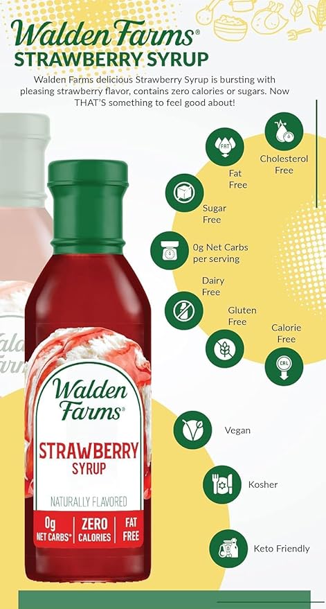 Walden Farms Strawberry Syrup – Perfect for Desserts, Smoothies, Breakfast – Zero Calorie, Sugar-Free, Low Carb, Keto-Friendly, Gluten-Free, Vegan, 12 oz Bottle