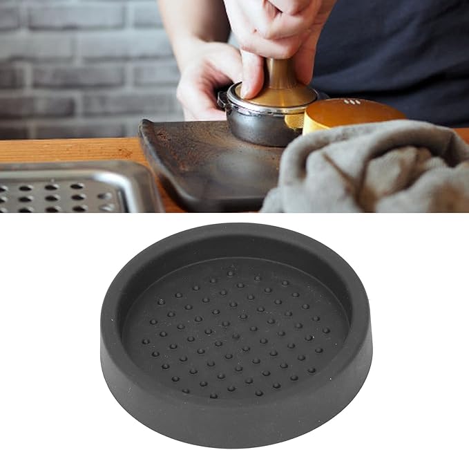 Tamper Mat, 3in Food Grade Silicone Coffee Tamper Mat Compact Anti Slip Round Single Hole Coffee Powder Pressing Pad for Cafe Household(Black)