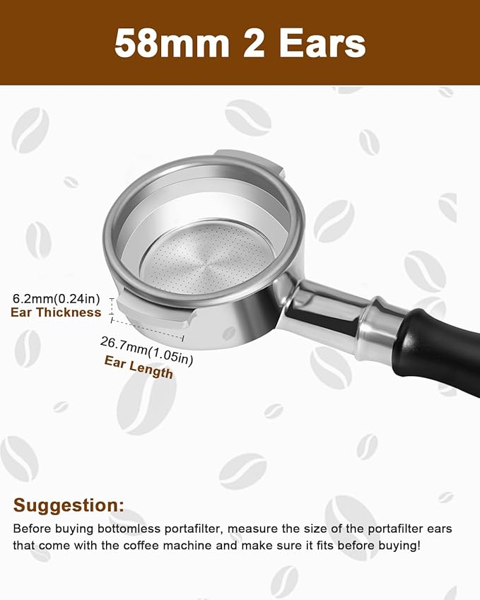 58mm Bottomless Portafilter For E61, Flair 58, ECM, Rocket, Sanremo, Synesso, Slayer, VBM Espresso Machine, 2 Ears Bottomless Naked Espresso Portafilter with 18g Filter Basket and Puck Screen