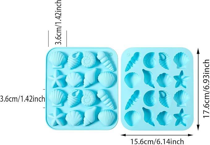 2-Pack Nordic Blue Seashell Silicone Molds for Chocolate Candy Baking Decorations