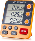 Digital Dual Kitchen Timer, 3 Channels Countdown Triple Timer for Cooking, Magnetic Memory-Preset Large Display Adjustable Alarm Volume, Multi Times Management, 3A Battery Included, Orange