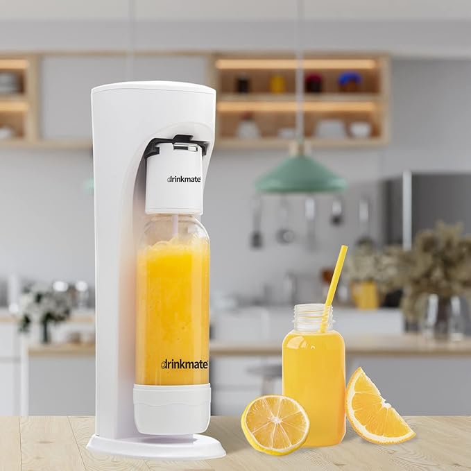Drinkmate OmniFizz Sparkling Water and Soda Maker, Carbonates Any Drink, Bubble Up Bundle - Includes Two 60L CO2 Cylinders, One Carbonation Bottle, and Fizz Infuser (Classic White)